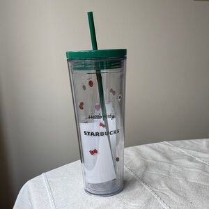 Starbucks x Hello Kitty collab Clear Tumbler with Green Lid and Straw